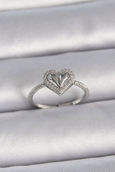 ETC Brass Silver Color Adjustable Zircon Stone Heart Model Women's Ring 5886 ...