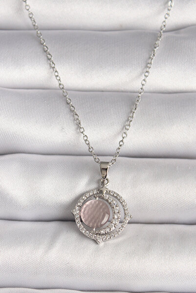 ETC 316L Steel Silver Color Zircon Stone Pink Pearlescent Crescent Model Wome...