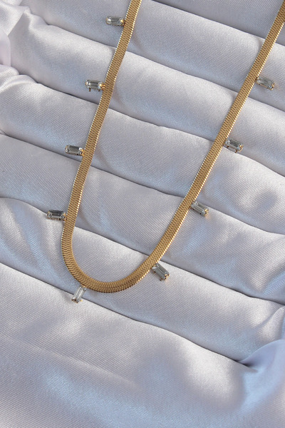 ETC 316L Steel Gold Color Baguette Stone Italian Chain Necklace 5886 - Miyng6...