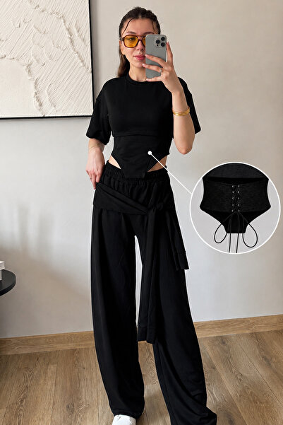 İlayda Toprak Mikas Black Premium Oversize Tracksuit and Waist-Fitted Blouse ...