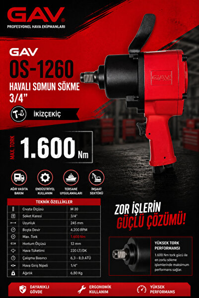 GAV 3/4" Os-1260 Somun Sökme 1600nm (245mm)