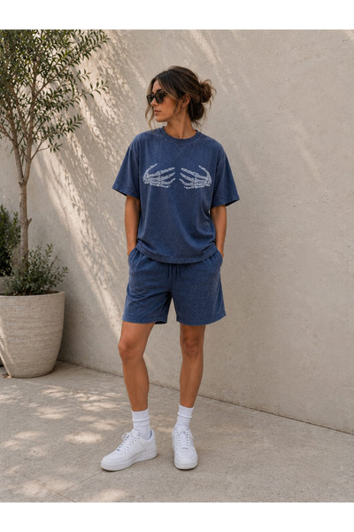 ZAVIXO Women's Basic Shorts T-Shirt Stone Set 100% Cotton Summer Fashion
