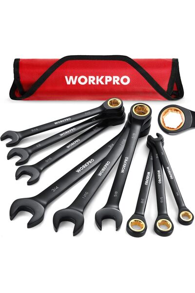 Workpro 9-Piece Anti-Slip Ratcheting Combination Wrench Set, SAE 1/4"-3/4", 7...