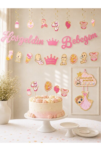 Parti Adresi Hoşgeldin Bebeğim Parti Seti Kız Bebek Baby Shower Parti Süsleri