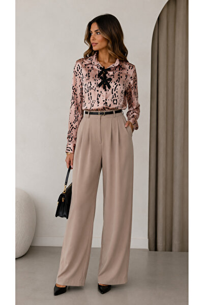 Get Crazy Women's Satin Zebra Patterned Belted Shirt
