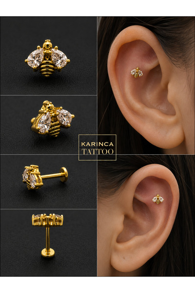 Karınca Piercing Arı Zirkon Taşlı Piercing Tragus Helix Flat Kulak Küpe