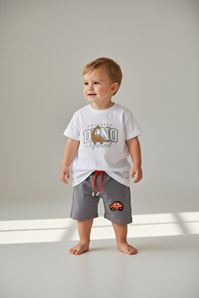 LEAKİDS Boy's Baby Shorts with Car and Dinosaur Pattern