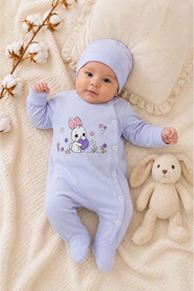 Pure Boutique Salopeta bebe lila din bumbac cu caciulita si imprimeu iepuras ...