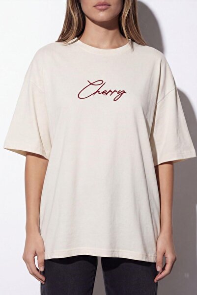Quzu 26Ytsh02027 Women's Print Embroidery Detailed T-Shirt