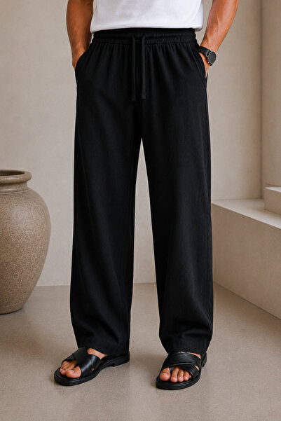 Men's Elastic Waist Linen Look Comfortable Baggy Mold Linen Pants