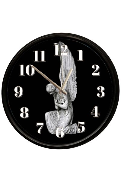 Caseras Angel Statue Black Decorative Wall Clock – Modern Artistic Design 28 cm