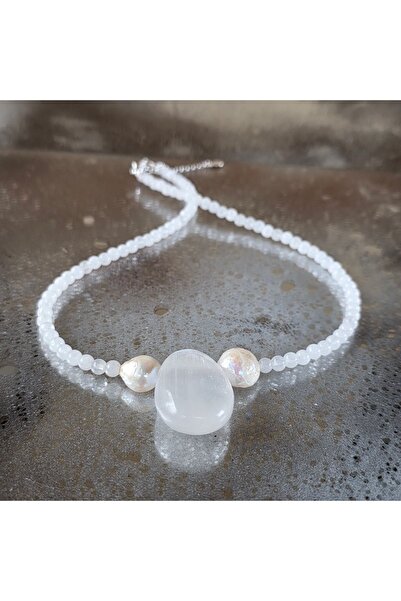DRUZY White Jade, Pearl, and Selenite Necklace "Moonlight" #29