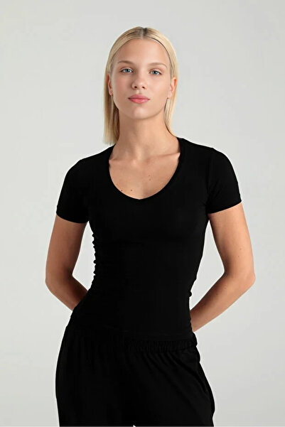 CloudyMood Women's Ultra Soft V-Neck Short Sleeve Blouse Black