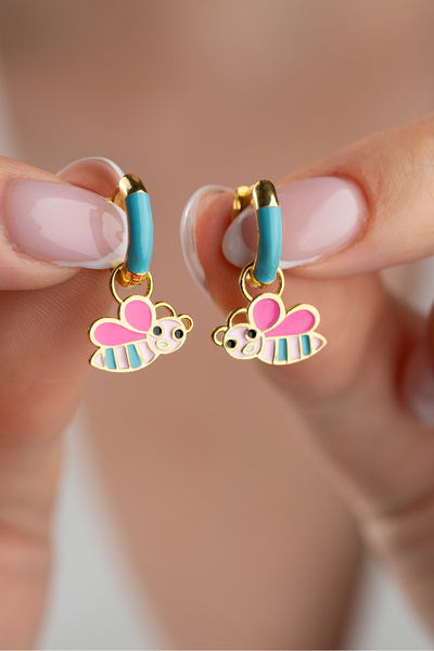 Silvano Jewelry 925 Ayar Ayar Gümüş Çocuk Mineli Arı Küpe