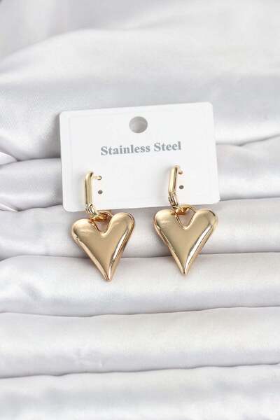 Inure Jewelry 316L Steel Gold Color Heart Model Women's Earrings