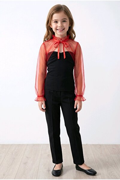 Qrsln Laura Girl's Evening Dress Sporty Tulle Shawl Bolero Red