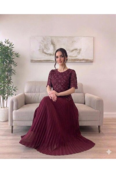Pyramid masterpieces Lace Dress with Soft Pleats and Short Sleeves