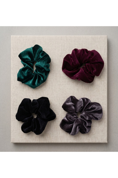 Aselaksesuarr 4'lü Set Koyu Tonlar Düz Desen Kadife Kumaş Büzgülü Scrunchie L...