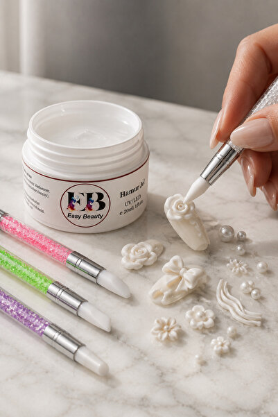 Easy Beauty 20ml Beyaz Hamur Jel ve 4 Adet Şekil Verme Fırçası Silikon Uçlu