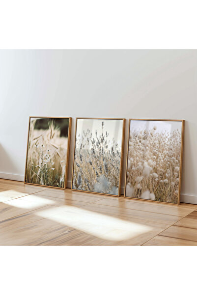 Tuba Decor Set de picturi pentru sufragerie cu rame din lemn, 3 piese, flori ...