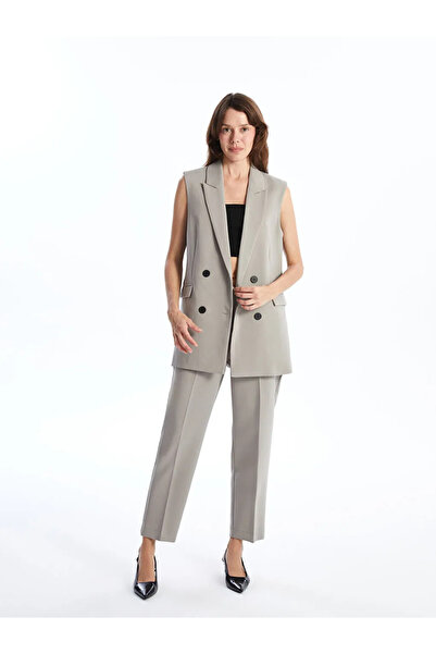 LC Waikiki Lcwaikiki Classic Gray Women's Jacket Collar Plain Classic Vest