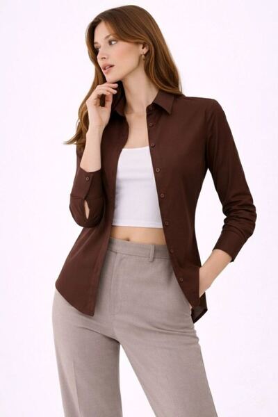 Mariposa Secret قميص نسائي بأكمام طويلة وأزرار وياقة كلاسيكية مناسب للاستخدام...