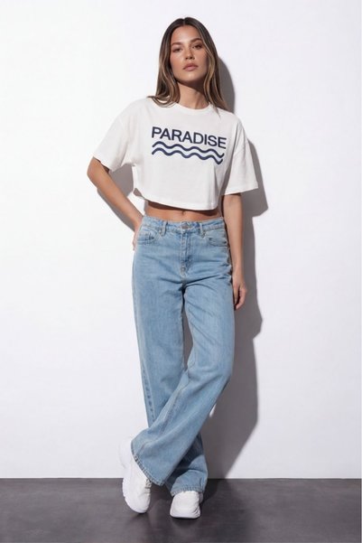 RUZ STUDIOS Cape-Style Embroidered Crop T-Shirt