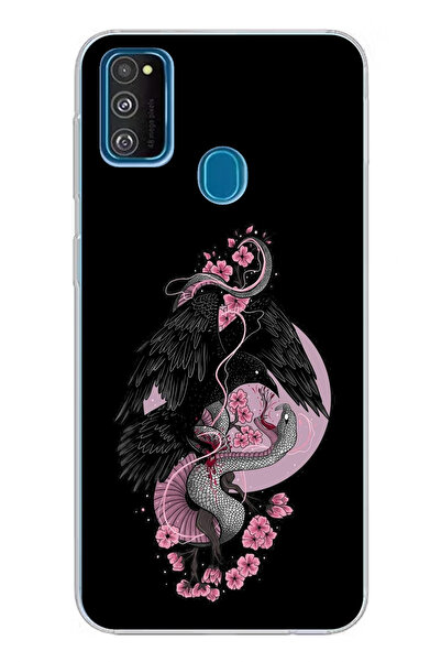 TechTree Samsung Galaxy M30S/M21 Uyumlu Pembe Siyah Yılan Baskılı Silikon Kılıf