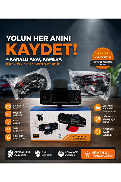 CAR BOOST 4 Kameralı Araç İçi Kamera Full HD 1080P WiFi Gece Görüşlü Dash Cam...