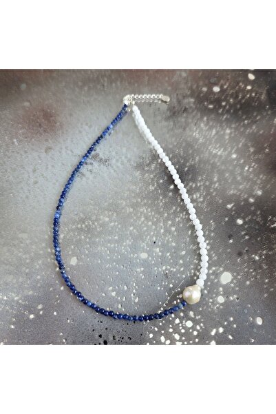 DRUZY Sodalite and jade necklace, Quiet Connection #74