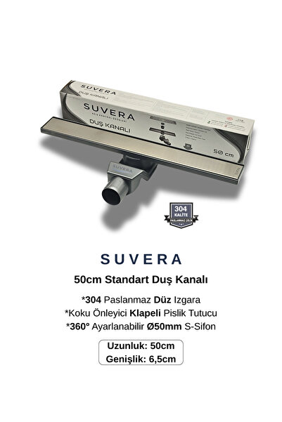 Suvera 50cm Paslanmaz Izgaralı Koku Önleyici Klapeli Duş Kanalı Takımı – Ø50 ...
