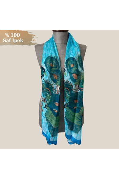Pure Silk Atelier %100 Saf İpek Van Gogh Ayçiçekleri Desenli Lüks Fular - San...