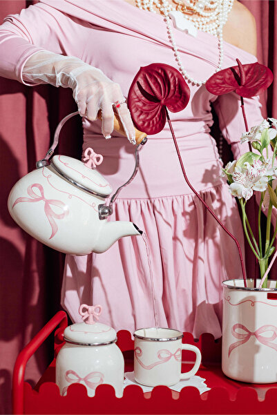 EMAYlab Rebel Bow Ribbon Patterned Enamel Vintage Kettle - 2 Liters, Can Be P...