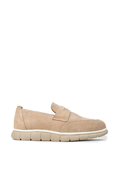 Deery Men's Beige Genuine Suede Loafer Shoes