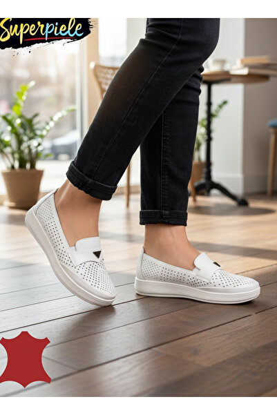 ANGEL BLUE Pantofi casual damă perforați , fără șireturi din piele naturală