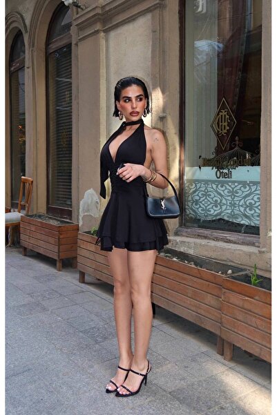 NİCE STYLE Women's Tie-Neck Lycra Mini Dress