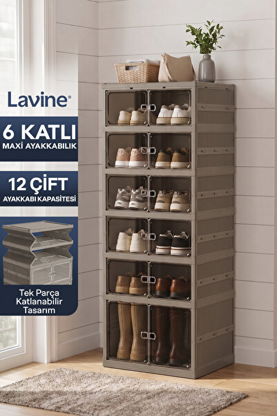 Lavine 6 Katlı Akordiyon Ayakkabılık 12 Çift Ayakkabı Kapasiteli Katlanır Por...