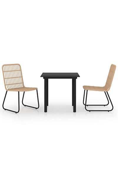 vidaxl Set mobilier de exterior, 3 piese, poliratan și sticlă