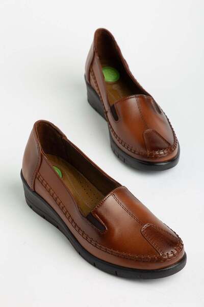 Dilimler Ayakkabı Large Size Genuine Leather Orthopedic Casual Shoes Tan Wedg...