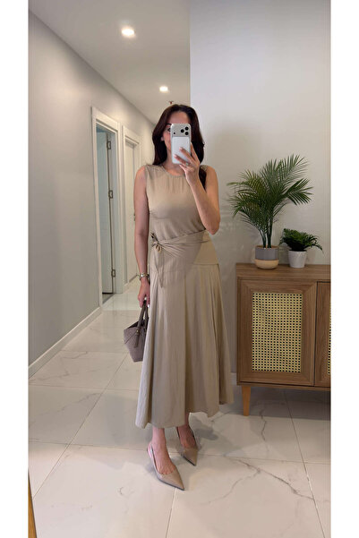 BİRCANÇİL Rochie fără mâneci Feris bej cu șal