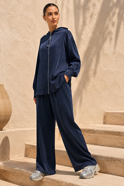 Missemramiss Misemramiss Cupra Zippered Hooded Top and Pants Set 5306 Navy Blue