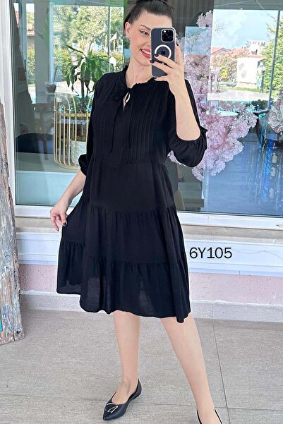 İnce Topuk Waist-Tied Viscose Dress 6Y105
