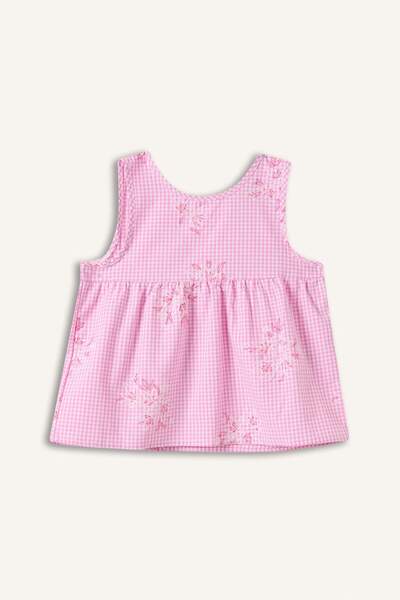 DeFacto Floral Patterned Poplin Short-Sleeved Pink Shirt Baby Girl H9296A526Hs