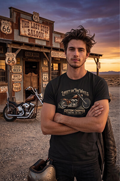 remonz Tricou unisex din bumbac imprimat cu ilustrație retro cu motociclete
