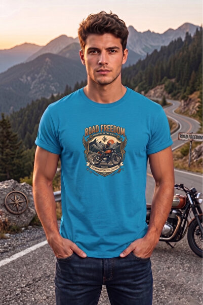 WİDİ Tricou pentru bărbați cu imprimeu Road Freedom Motorcycle, design retro ...
