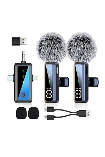 alphastore 3in1 Evrensel Kablosuz İkili Yaka Mikrofonu - Dijital Göstergeli T...