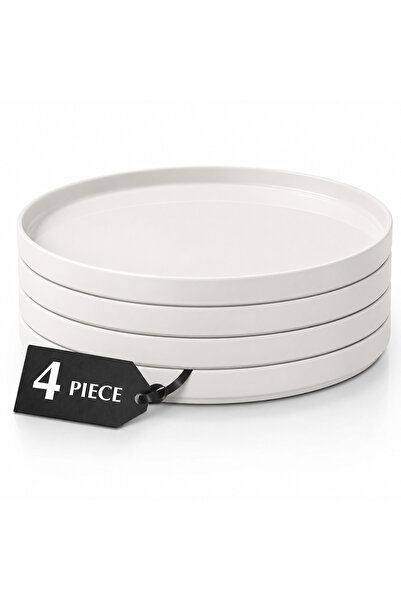 mastergold 4-Piece White Porcelain Dinner Plates 10.5-Inch Elegant Round Serv...