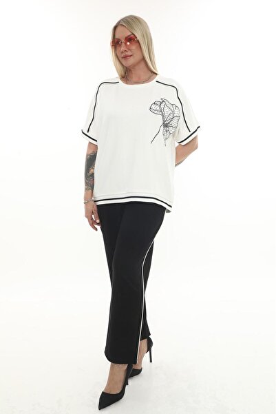 zitex Embroidery and Stone Detail Modal Fabric Plus Size Tracksuit Set