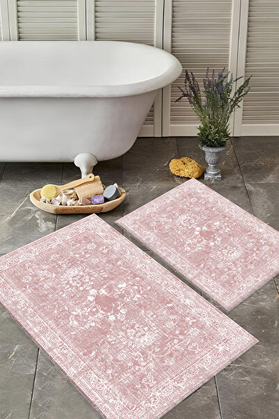2-Piece Bath Mat Set with Washable Non-Slip Base Stylish Design Bath Mat