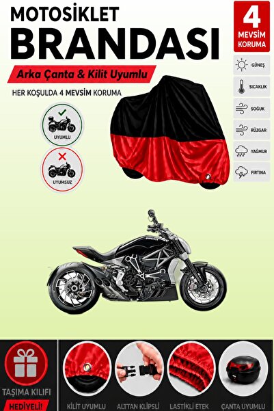 Cemku Double Black Top - Red Bottom, Rear Bag Compatible Ducati Diavel Xdiave...